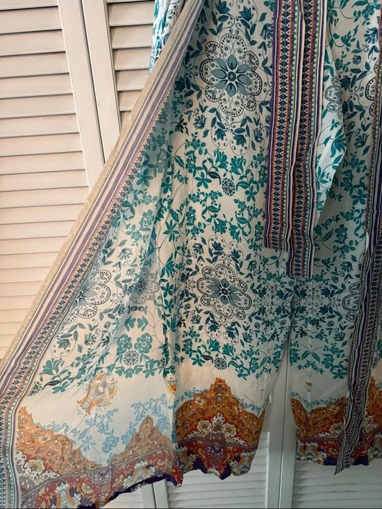 NWT Johnny Was XL Boho Floral Maxi Skirt in Teal & Ivory with Multicolor Border - Picture 4 of 6